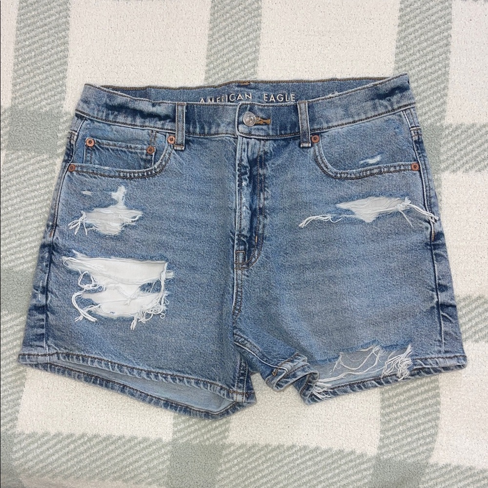 American Eagle Light Blue Ripped Jean Shorts